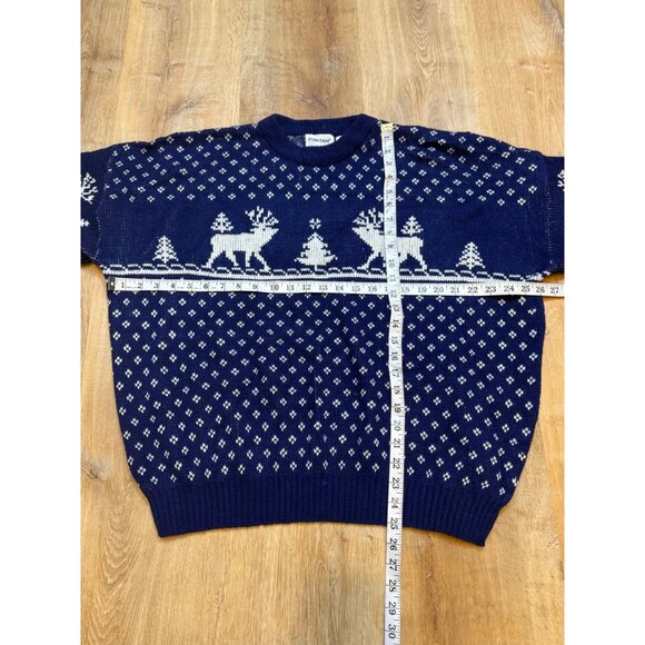 Vintage 90s Blue Fair Isle Reindeer Pattern Sweater XL - Picture 4 of 6
